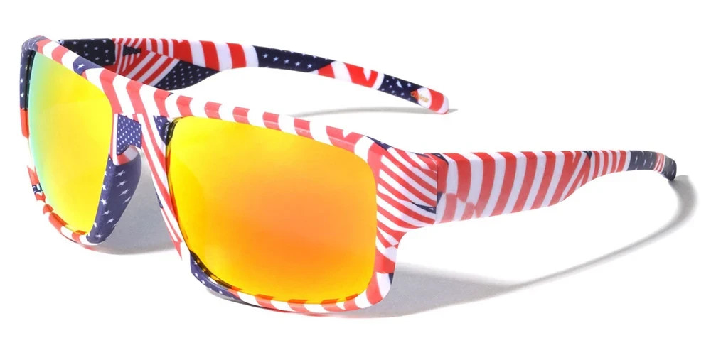 Mens American Flag Sunglasses Wrap-Around Sports USA Theme Orange Mirror Lens