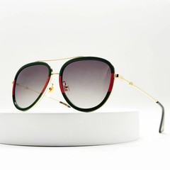 Gucci GG0062S 003 Aviator Sunglasses in Green/Red Stripe/Gold and Gray Lens