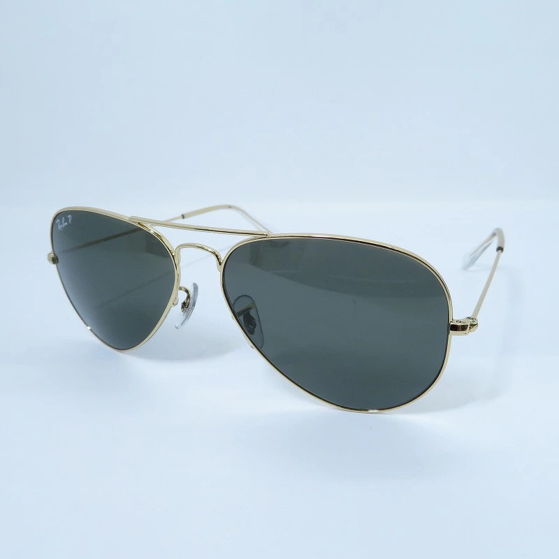 Used RAY BAN Ray Ban AVIATOR LARGE METAL Polarized Lens Sunglasses RB3025 Black