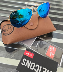 Ray-Ban Aviator RB3025 58MM AQUA Blue CRYSTAL Mirrored sunglasses GOLD FRAME