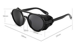 Men’s Women Sunglasses Vintage Steampunk Side Shields Leather Round Retro Shades