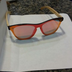 Men’s Lightweight Red, Wood Square Sunglasses UV400 Red Plastic Lens