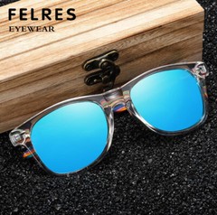 Square Polarized Wood Sunglasses For Men Women Wooden Temple Outdoor Glasses