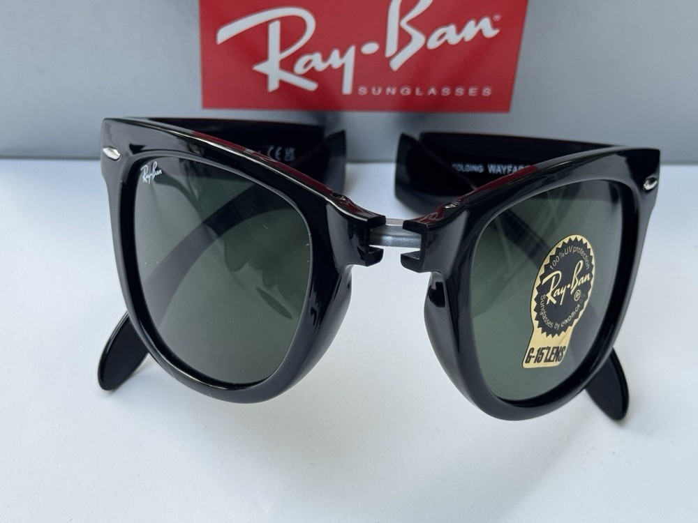 NEW Ray-Ban RB4105 Folding WAYFARER 601 Black Frame G-15 Green Lenses 50mm