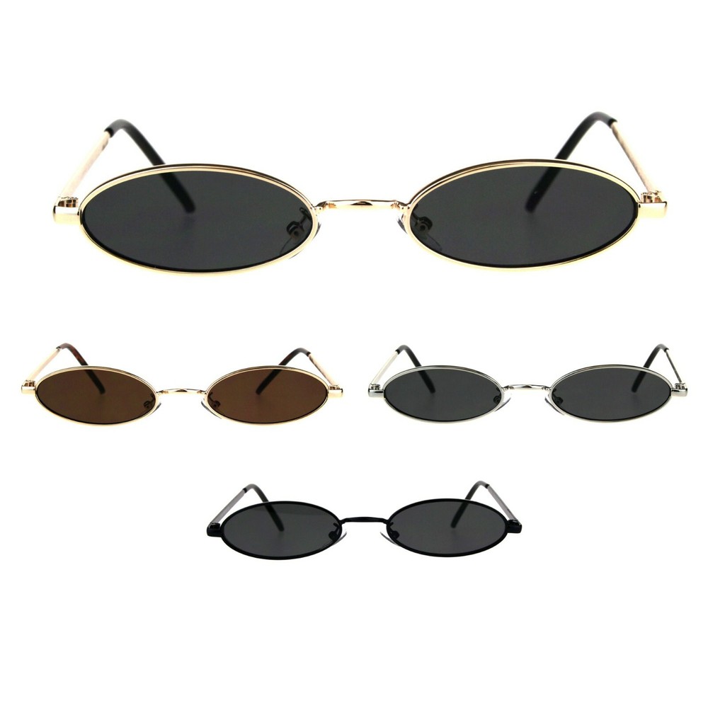 Mens Oval Narrow Metal Rim Round Mod Pimp Sunglasses