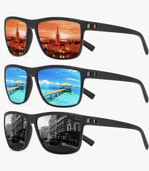 Unisex Polarized Lightweight Square Sunglasses, Black Plastic Frame & Lenses