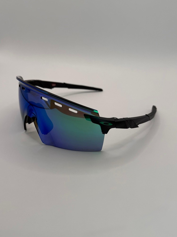 O Encoder Strike Prizm Green Lens W/ Green Logo Polished Black Frame Sunglasses