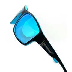 Blue Mirrored Lens Sunglasses Black Frame Sport Style Fashion Eyewear Polarized
