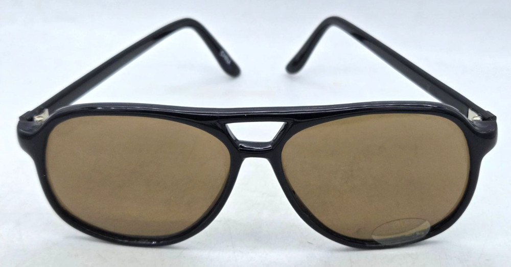 Vintage Black Top Bar Large Frame Sunglasses Amber/Brown Lens, UV protect. China