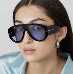 Tom Ford Bronson TF1044 60 12-140 Unisex Sunglasses Shiny Black Frame Blue Lens