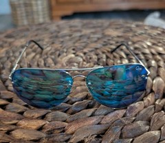 Quay Australia Muse Gold Frame Blue Lens Aviator Retro Designer Wrap Sunglasses