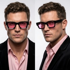 Men Sunglasses Hip Hop Style Classic Square Thick Frame Black and Blue Lens New
