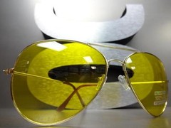 Men’s Women CLASSIC VINTAGE RETRO Style SUN GLASSES Gold Metal Frame Yellow Lens