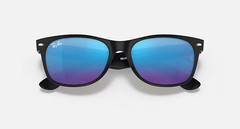 Ray-Ban RB2132 New Wayfarer Flash Sunglasses Black Blue Mirror 55-18-145 Unisex