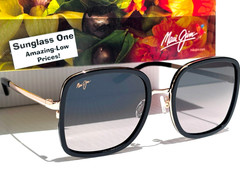 NEW Maui Jim PUA Black & Gold POLARIZED Neutral Grey GLASS Lens Sunglass 865-02