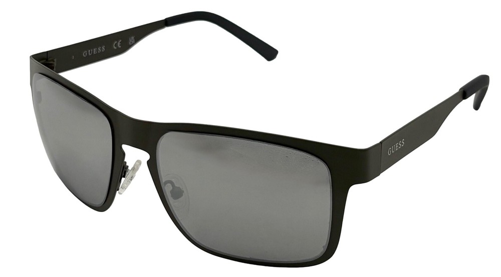 Guess Mens Satin Grey Rectangle Wrap Sunglasses, Silver Mirror Lens. GF0197. 20C