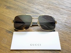 Gucci GG0528S 009 63mm Aviator Sunglasses in Havana and Gold with Velvet case