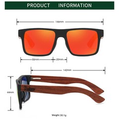  DUBERY Men Women Wood Polarized Sunglasses Wooden Temple Square Retro Glasses