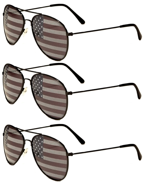 3 PAIRS BLACK Aviator USA American Flag Sunglasses United States stars stripes