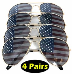 4 PAIRS of GOLD US Pilot USA American Flag Sunglasses United States Stars