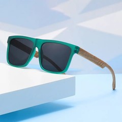 Square Sunglasses Wood Grain Frame UV400 Driving Outdoor Retro Style Glasses