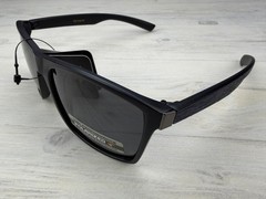 Polarized Sunglasses Black Frame Black/Blue Wood Grain Look Temples Gray Lens