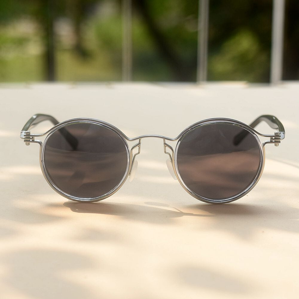 Men sunglasses round frame black polarized lens sunglasses round silver glasses