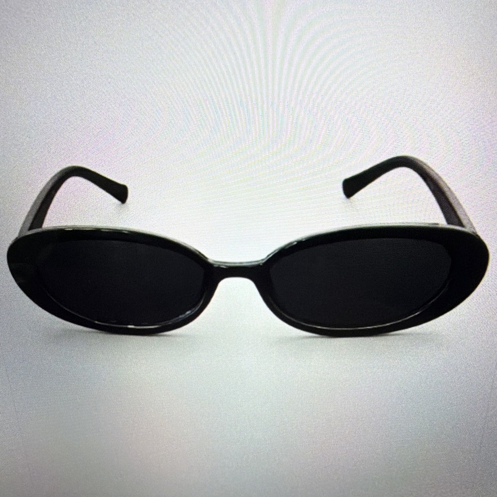 Men’s Oval Sunglasses – Black Solid Plastic Frame, Black Tinted Plastic Lenses