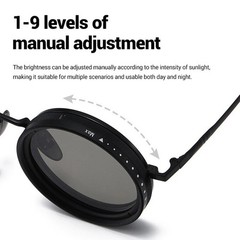Adjustable Tint Sunglasses, 1-9 Gears Rounded Polarized Glasses with ND Filter