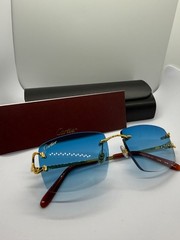 Cartier Big C Without Diamond cut Blue Frameless Lens with Gold Frame
