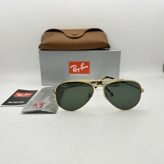 Ray Ban Unisex New Aviator Double Bridge Sunglasses RB3625 Gold/Green