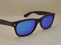 Ray Ban NEW WAYFARER (RB2132-622/17 55) Rubber Black with Gray Mirror Blue Lens