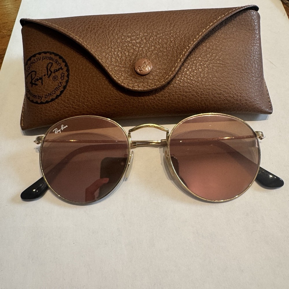 Ray-Ban RB 3447-N Round Metal 001/Z2 Sunglasses Gold Pink Lenses 50-21-145 Italy