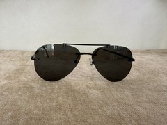 Ray-Ban RB3791 Rimless Aviator Sunglasses, Matte Black Frame, Solid Dark Black