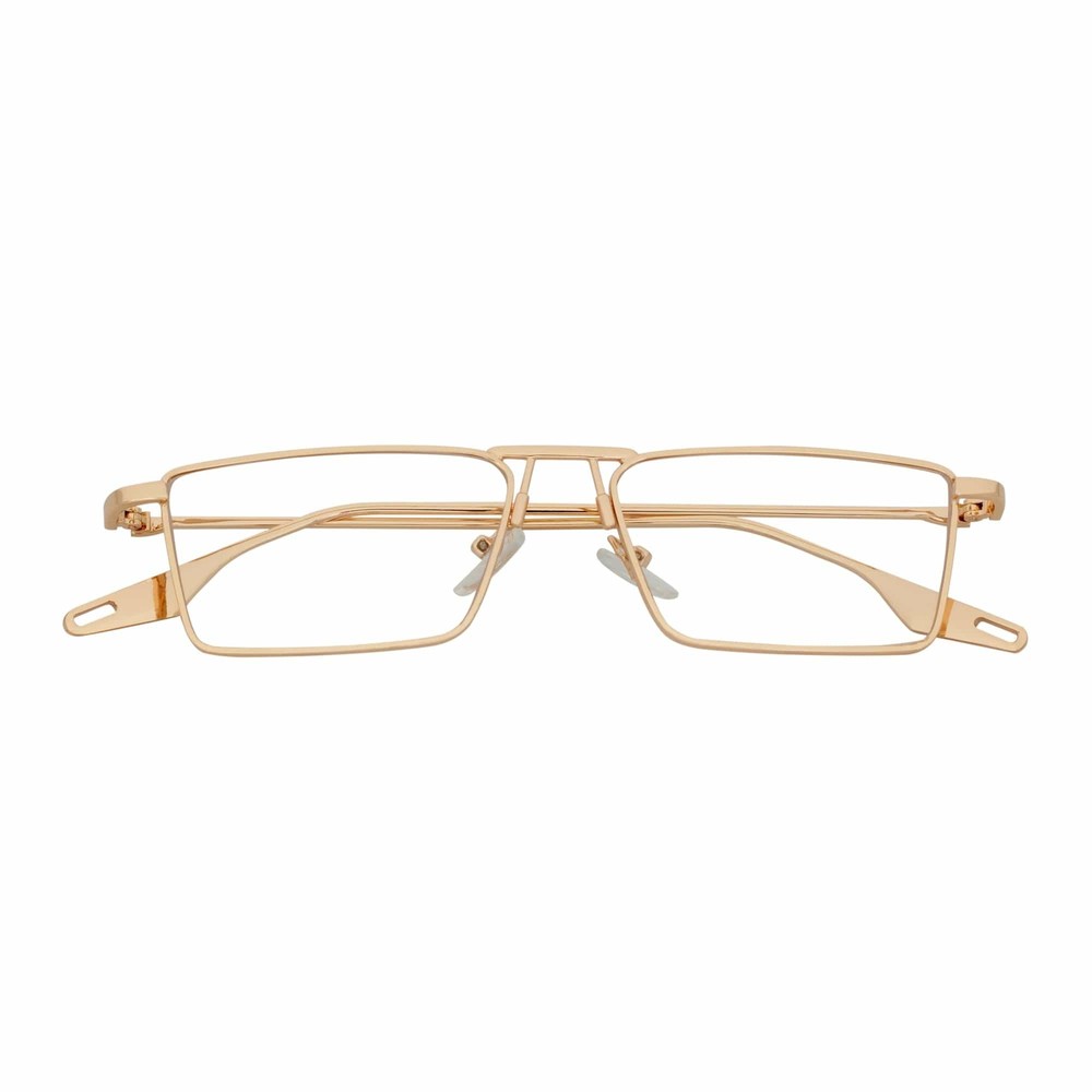 ZUIKO – Small Retro 90s Fashion Metal Rectangle Glasses Gold Clear Blue Light Le
