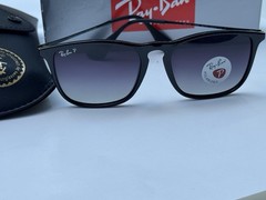 NEW Ray-Ban RB4187 601/T3 CHRIS Polish Black Polarized Grad Grey Sunglasses 54mm