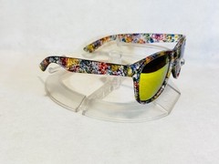 Custom PixelVivid Rainbow Metallic Marble Sunglasses with Gold Mirror Lenses