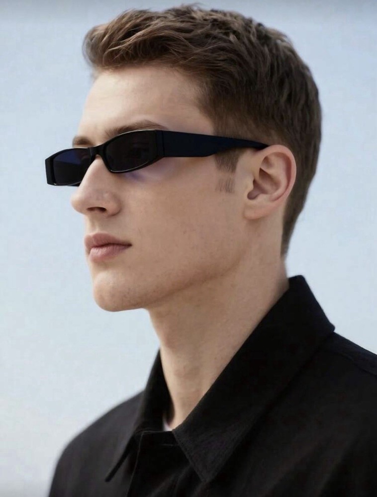Retro Slim Rectangle Sunglasses Black Y2K Unisex Fashion Shades