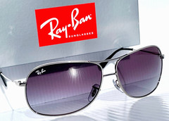 Ray Ban Polished Silver Pilot GRADIENT Grey To Blue Lens Sunglass RB 3267 003/8G