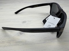 Polarized Sunglasses Black Frame Charcoal Wood Grain Look Temples Gray Lens