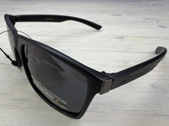 Polarized Sunglasses Black Frame Charcoal Wood Grain Look Temples Gray Lens