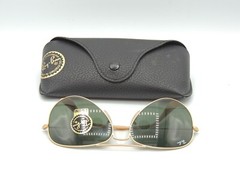 Ray Ban 3025 Matte Gold G15 Green Metal Aviator Sunglasses & Case 58 14
