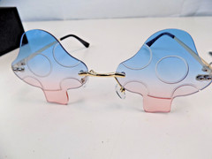 ENTHYI Mushroom Shape Sunglasses for Women Irregular Rimless Pink/Blue