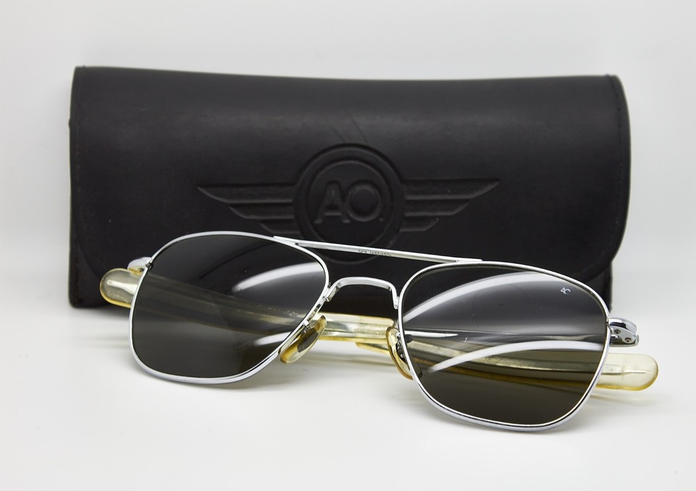 American Optical Vintage Pilot Sunglasses AO USA Silver Military Eyewear