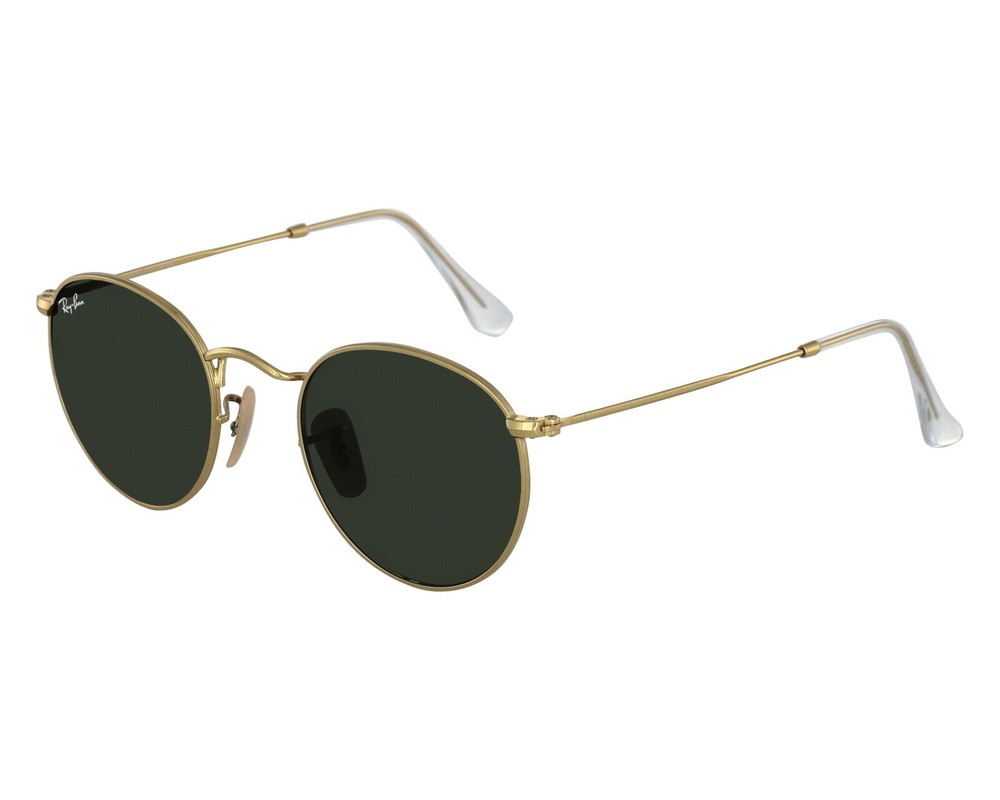 Ray-Ban Round Metal Polished Gold/Green G-15 47 mm Sunglasses RB3447 001 47