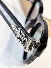 Chrome Hearts Black Square Sunglasses Blue Tint Lenses Silver Cross Detail