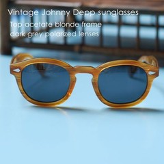 Mens black polarized sunglasses Johnny Depp blonde acetate glasses black lens