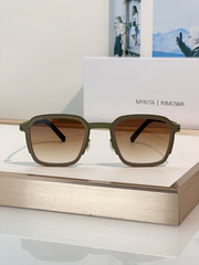 MYKITA RIMOWA MR002 Olive Green Square Titanium Sunglasses Brown Gradient