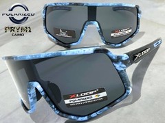 Sporty Biker Wrap Around Shield POLARIZED Lens SUN GLASSES Blue Camouflage Frame