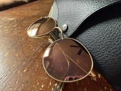 Ray-Ban Made In Italy RB3447 50/21 Gold Round Metal Mirror Pink Sunglasses 💕